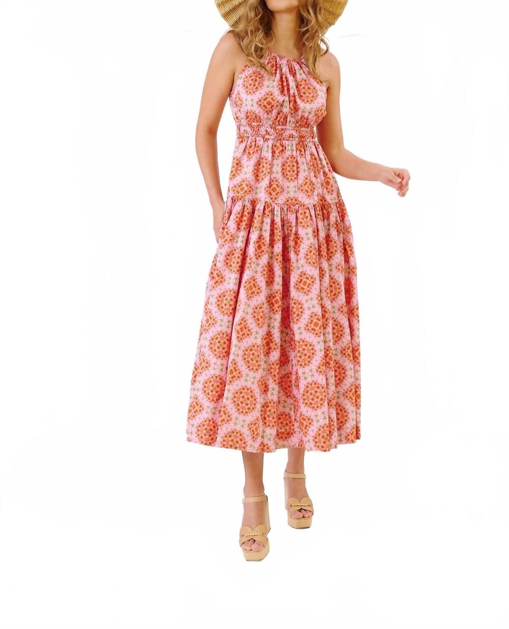 NEW BROOKS AVENUE haven halter neck maxi dress in pink hibiscus